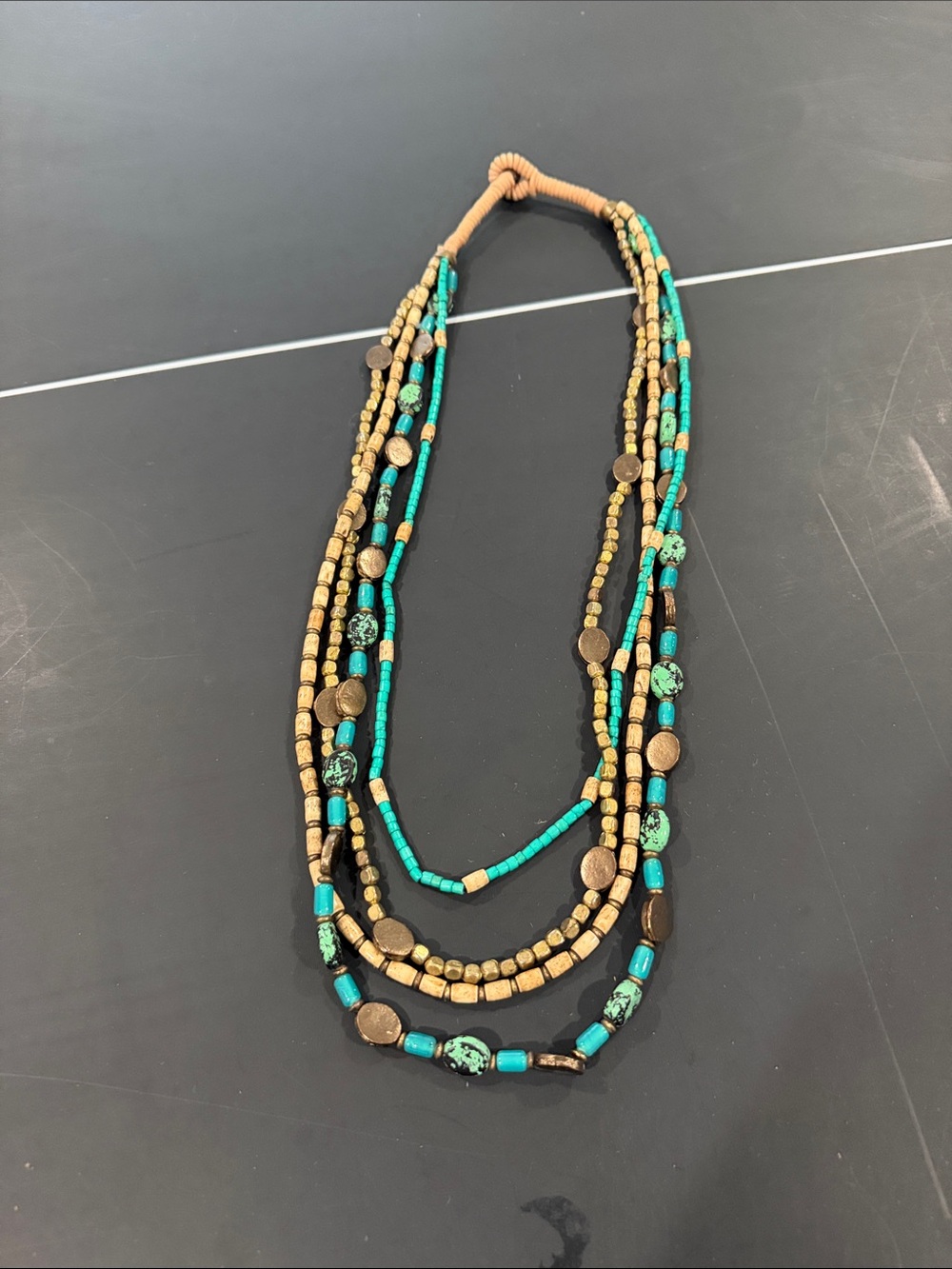 Multi-Strand Turquoise & Gold Beaded Necklace